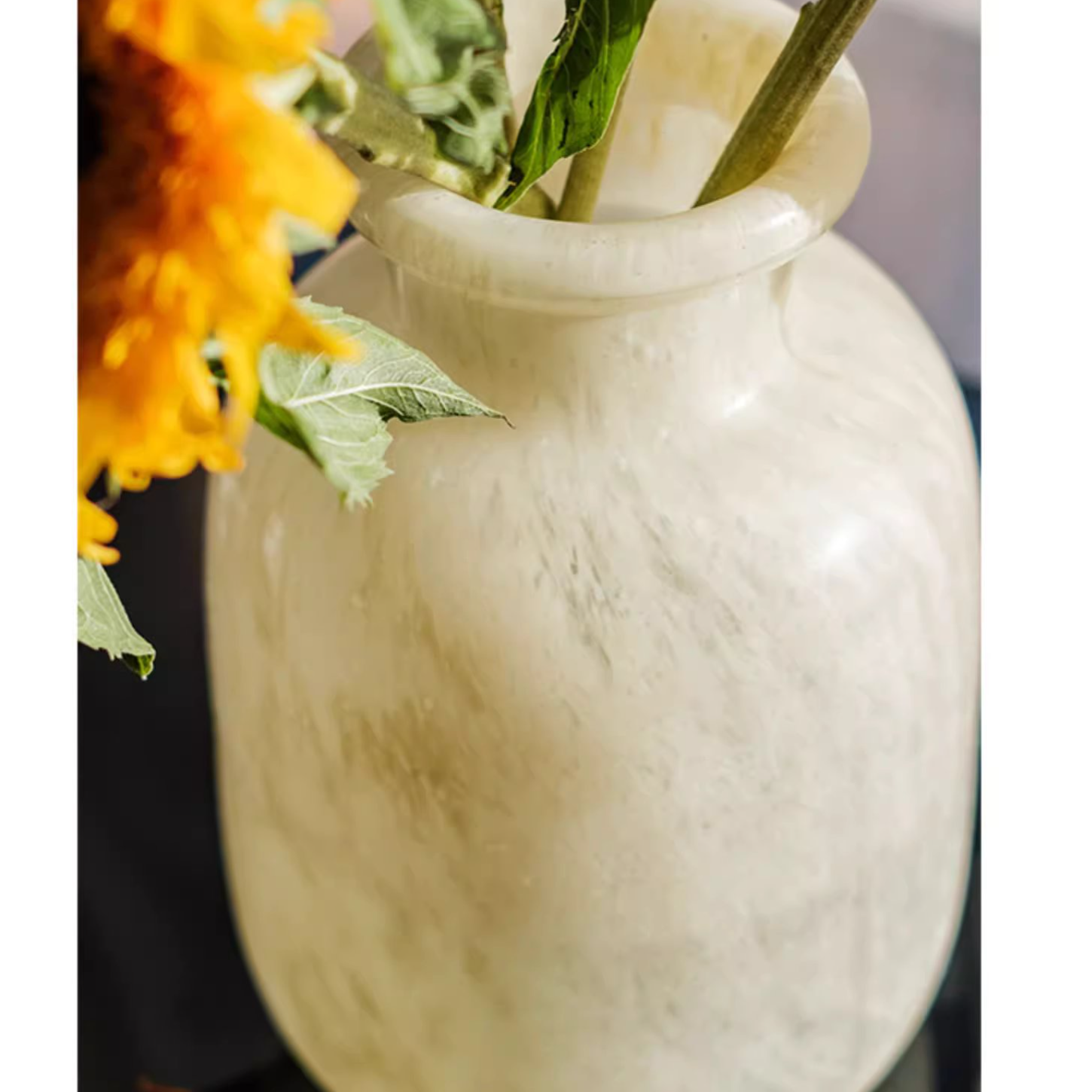 Large Matte Frosted Glass Vase with a unique hand-blown design, featuring a frosted finish in white and light yellow colors.