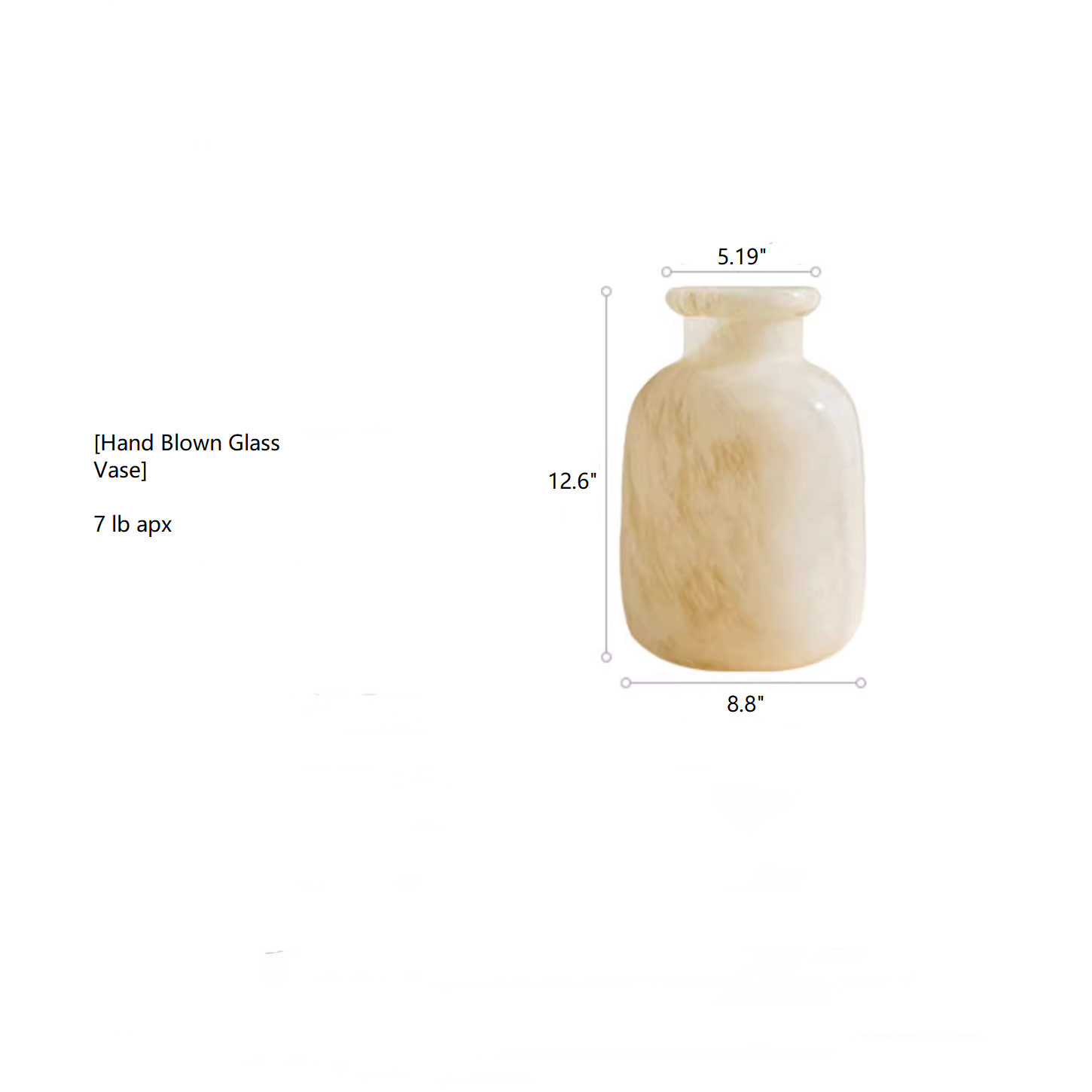 Large Matte Frosted Glass Vase with a unique hand-blown design, featuring a frosted finish in white and light yellow colors.