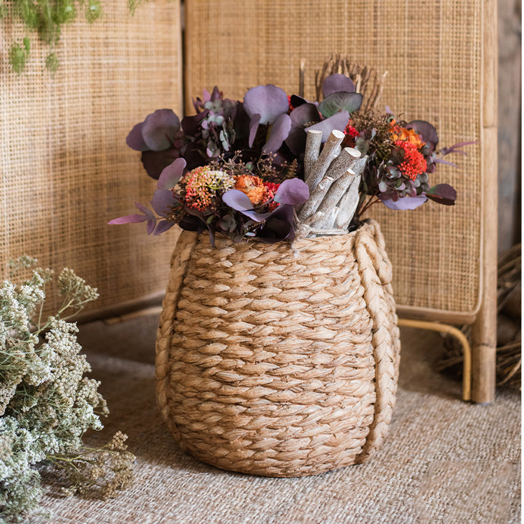 Large Rope Basket Cement Planter with realistic braided rope texture, perfect for indoor and outdoor plants.