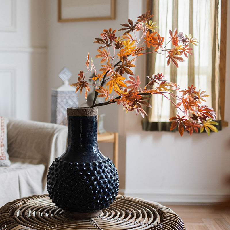 Large South East Asia Navy Blue Domo Coarse Pottery Vase, handmade ceramic with a glazed finish, showcasing a unique dark blue color.