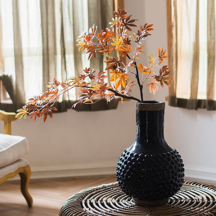 Large South East Asia Navy Blue Domo Coarse Pottery Vase, handmade ceramic with a glazed finish, showcasing a unique dark blue color.