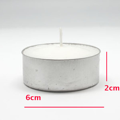 Pack of 10 large tealight candles in silver foil cups, each measuring 6cm wide, designed for a longer burn time and brighter flame.