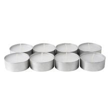 Pack of 10 large tealight candles in silver foil cups, each measuring 6cm wide, designed for a longer burn time and brighter flame.