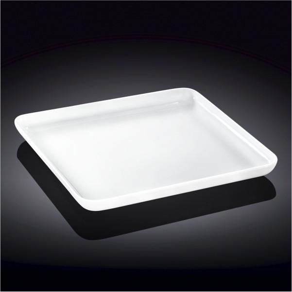 Large White Square Dish measuring 12 inches by 12 inches, made of fine porcelain with a rolled rim, perfect for elegant dining.