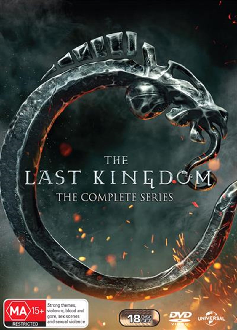 The Last Kingdom DVD boxset featuring Seasons 1-5 with artwork showcasing key characters and scenes from the series.