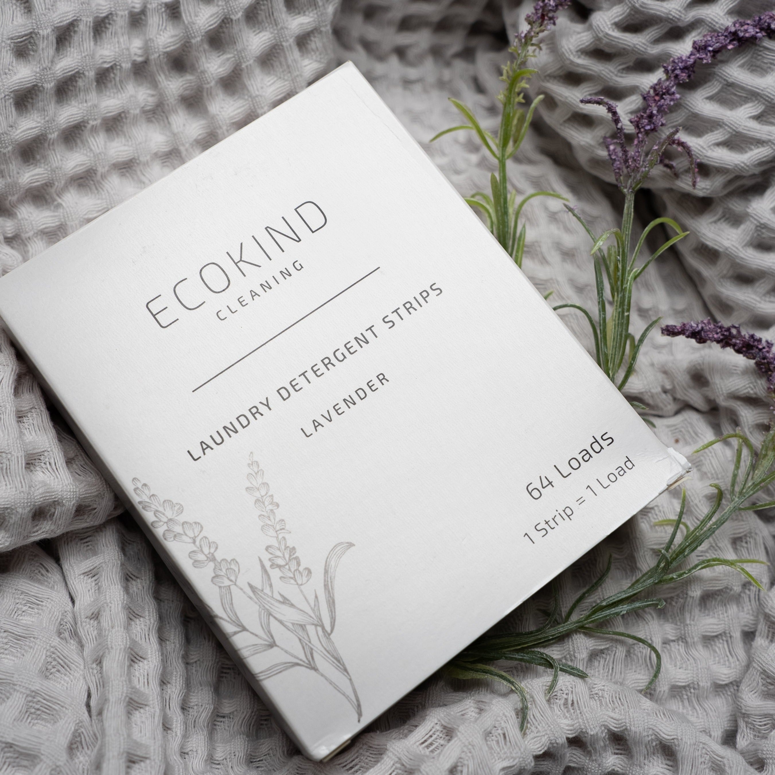 A pack of ECOKIND eco-friendly laundry detergent strips, showcasing their convenient and sustainable design.