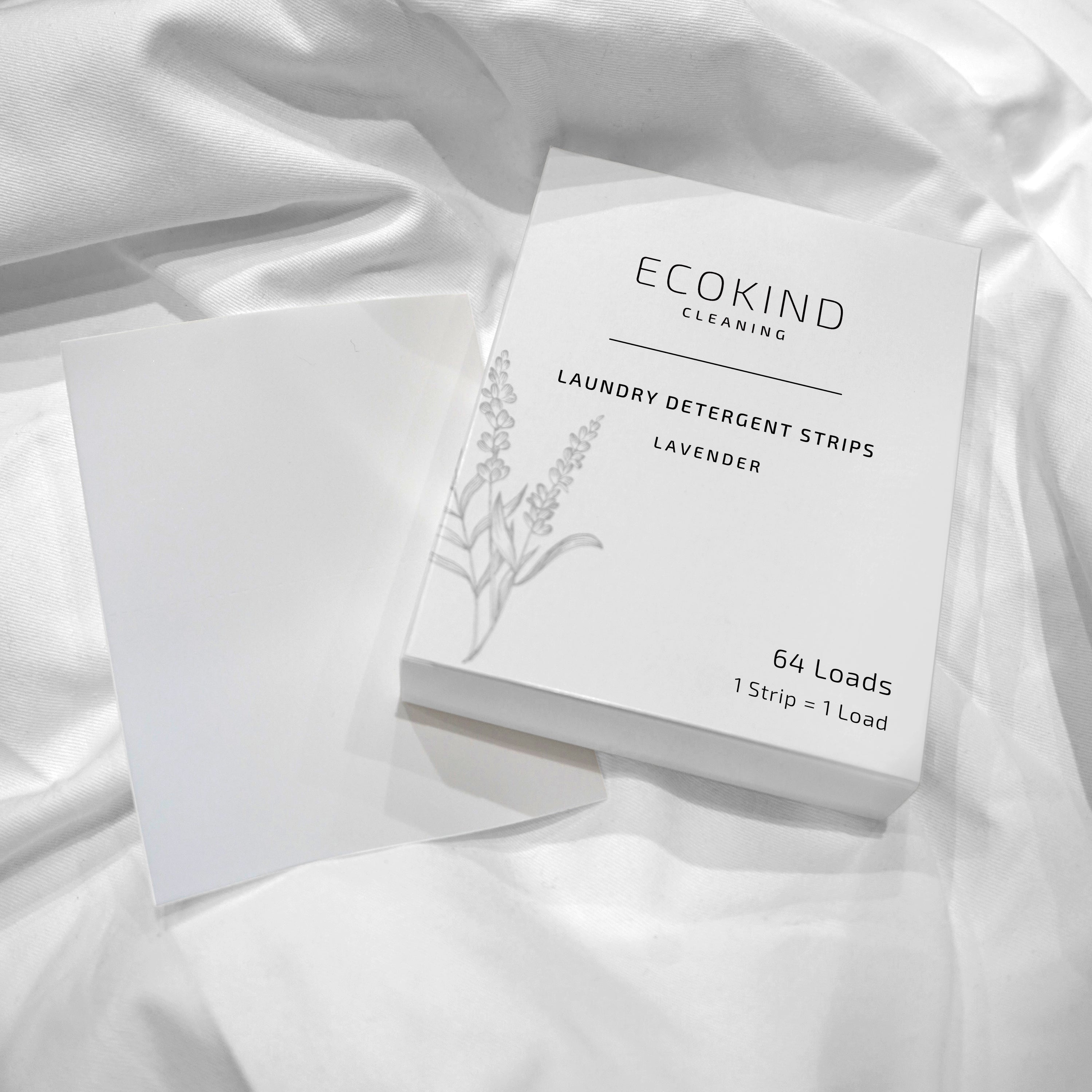 A pack of ECOKIND eco-friendly laundry detergent strips, showcasing their convenient and sustainable design.