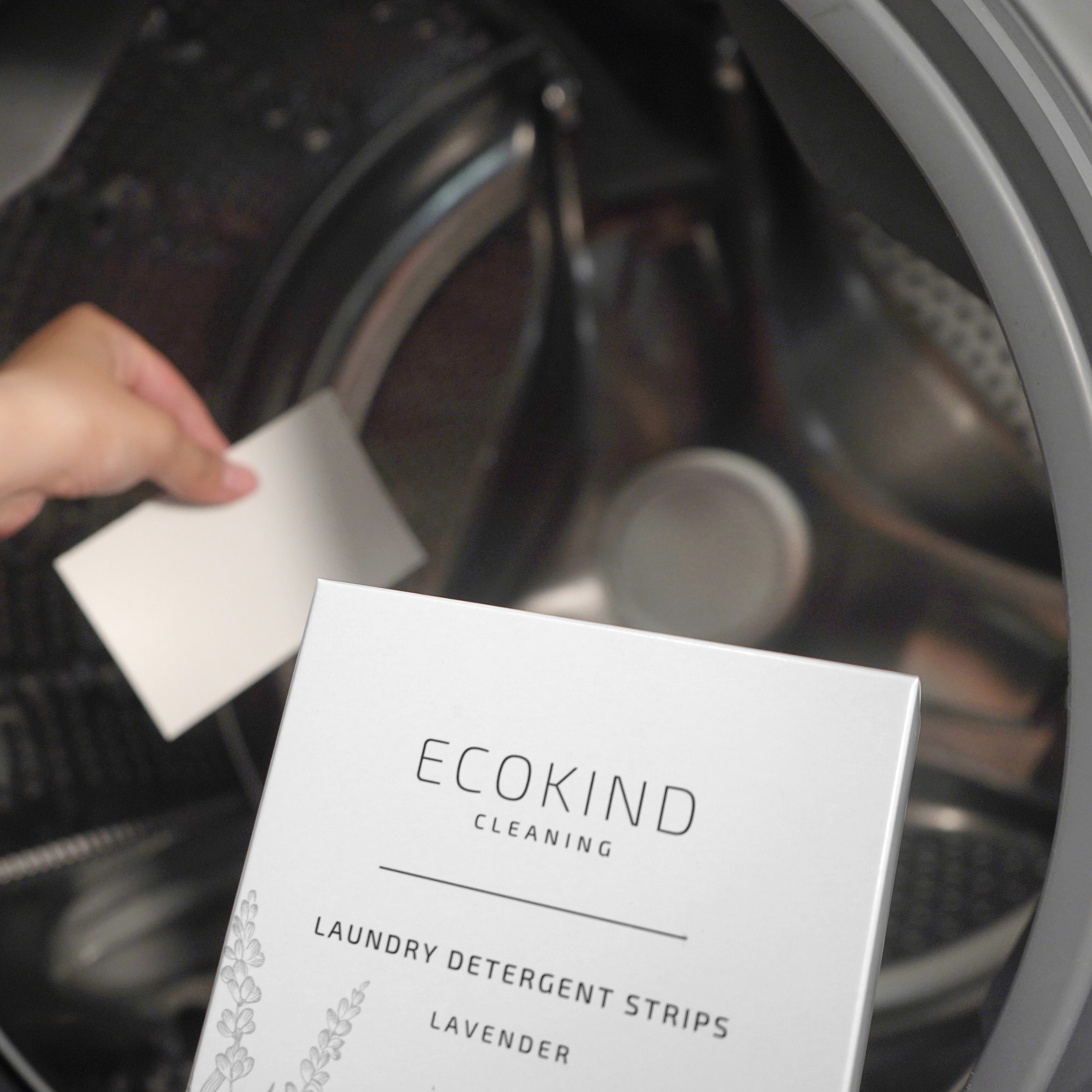 A pack of ECOKIND eco-friendly laundry detergent strips, showcasing their convenient and sustainable design.