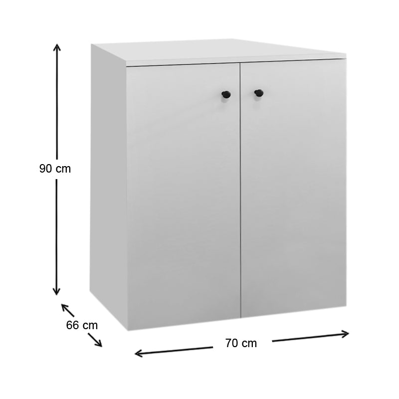 VALDO White Laundry Machine Cabinet with dimensions 70x66x90cm, featuring a sleek melamine finish and spacious storage.