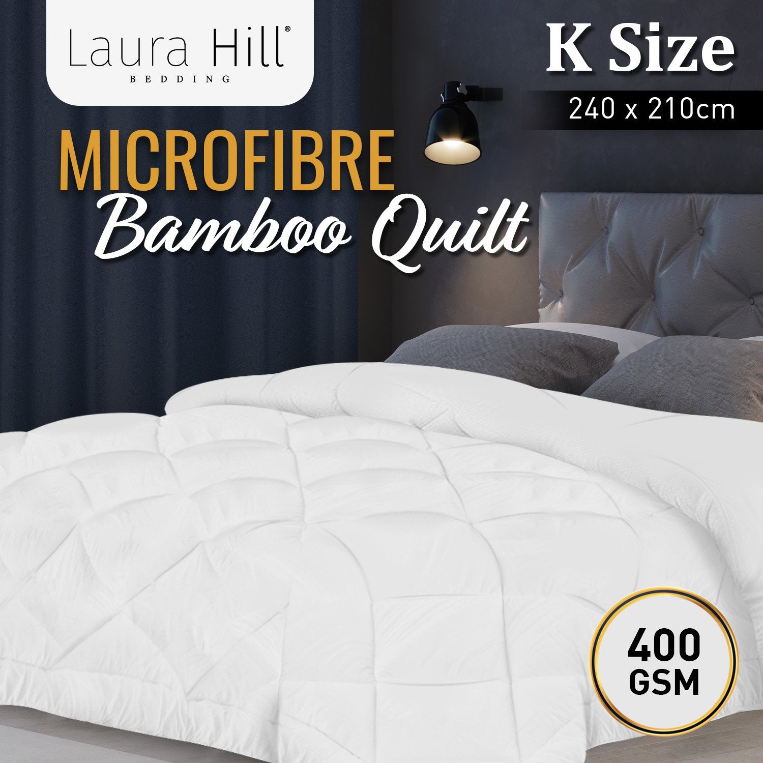 Laura Hill 400GSM Microfibre Bamboo Quilt Comforter Doona in King size, showcasing its plush bamboo filling and soft microfibre cover.