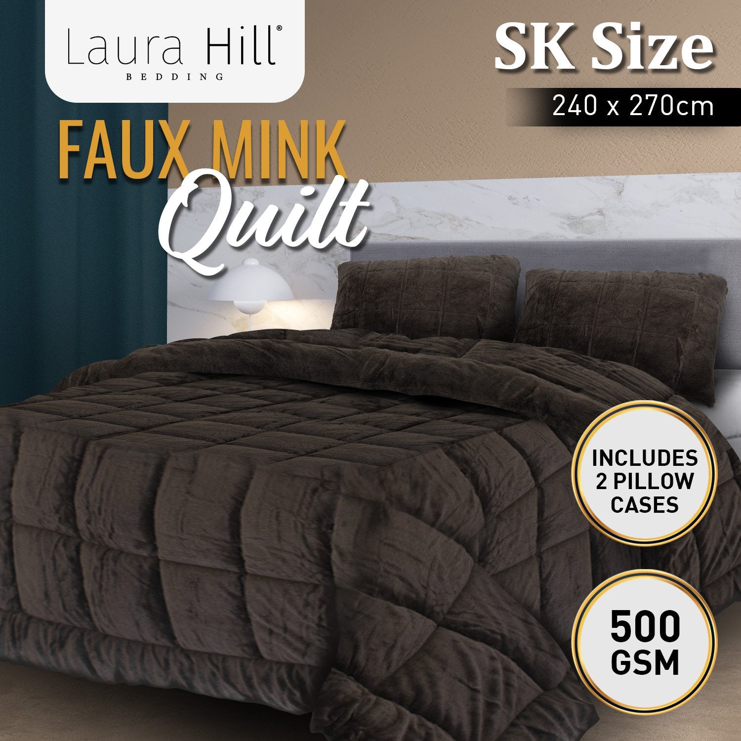 Laura Hill 500gsm Faux Mink Quilt Comforter in super king size, showcasing its plush texture and elegant design.