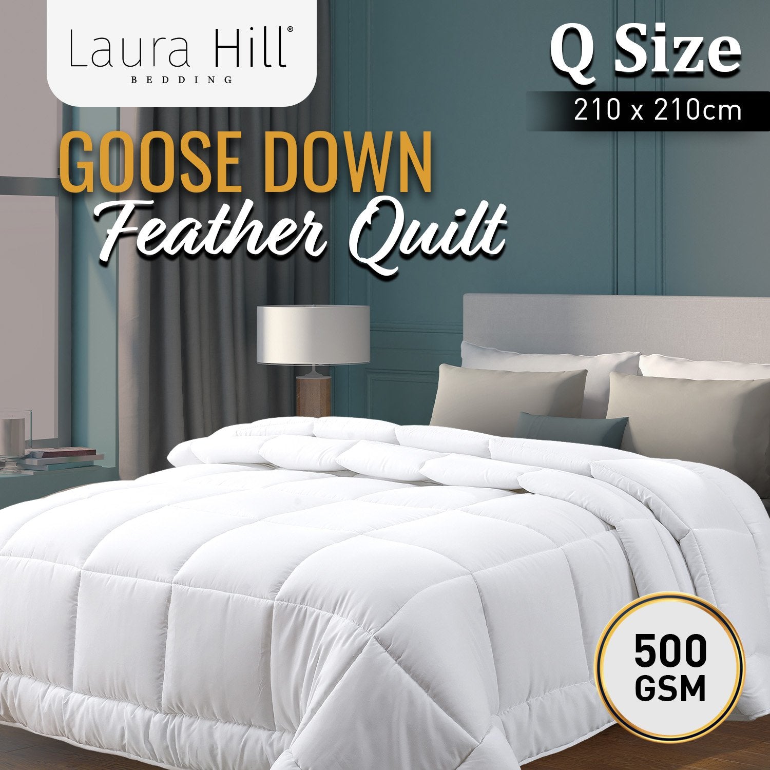 Laura Hill 500GSM Goose Down Feather Comforter in Queen size, showcasing its soft cotton cover and luxurious goose down filling.