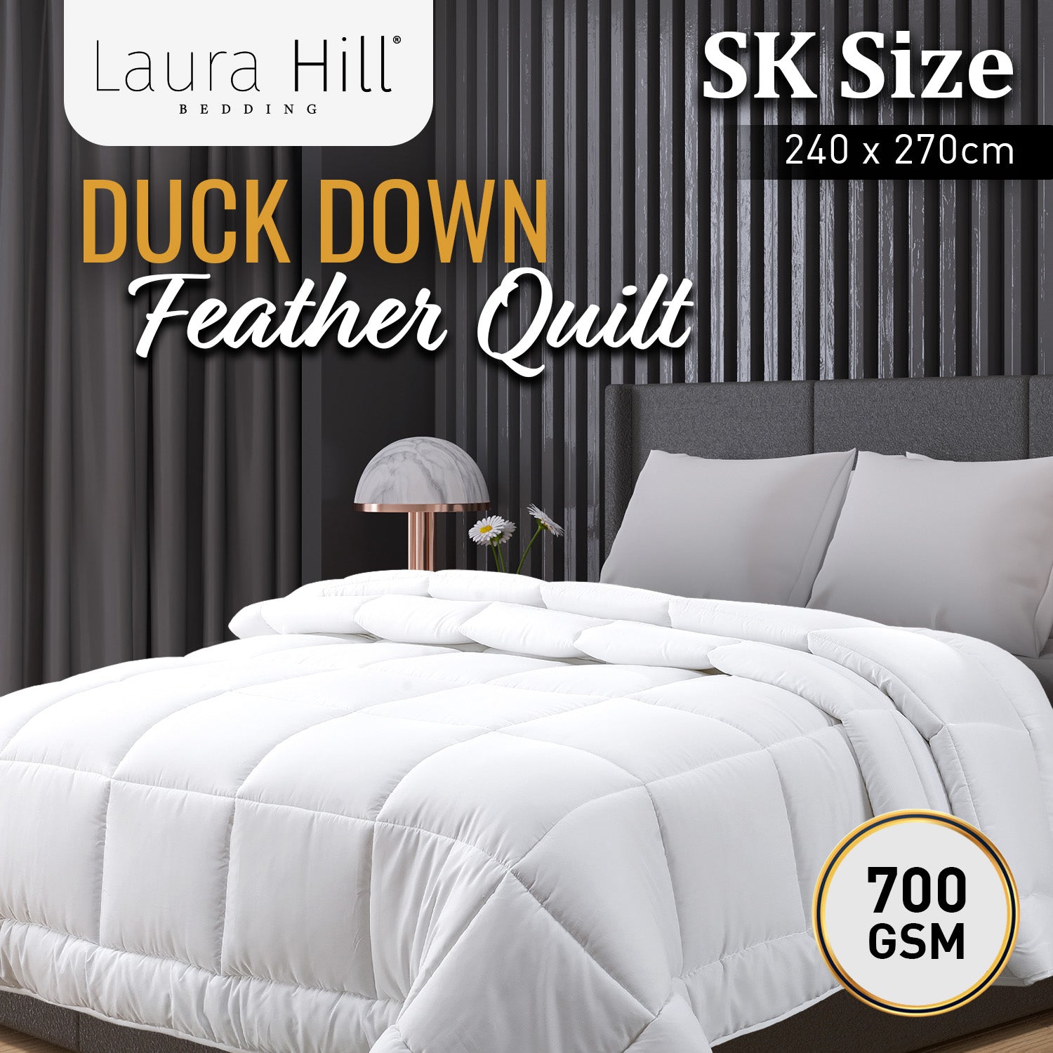 Laura Hill 700GSM Duck Down Feather Quilt Duvet Doona in Super King size, featuring a luxurious cotton cover and plush duck down filling.