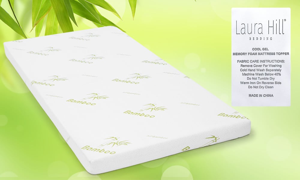 Laura Hill Cool Gel Memory Foam Mattress Topper in King Single size, featuring a breathable bamboo cover and gel-infused foam for enhanced comfort.