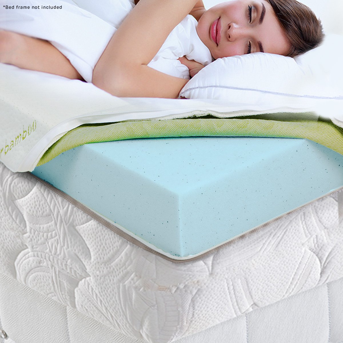 Laura Hill Cool Gel Memory Foam Mattress Topper in Queen size, featuring a breathable bamboo cover and gel-infused foam for optimal comfort.