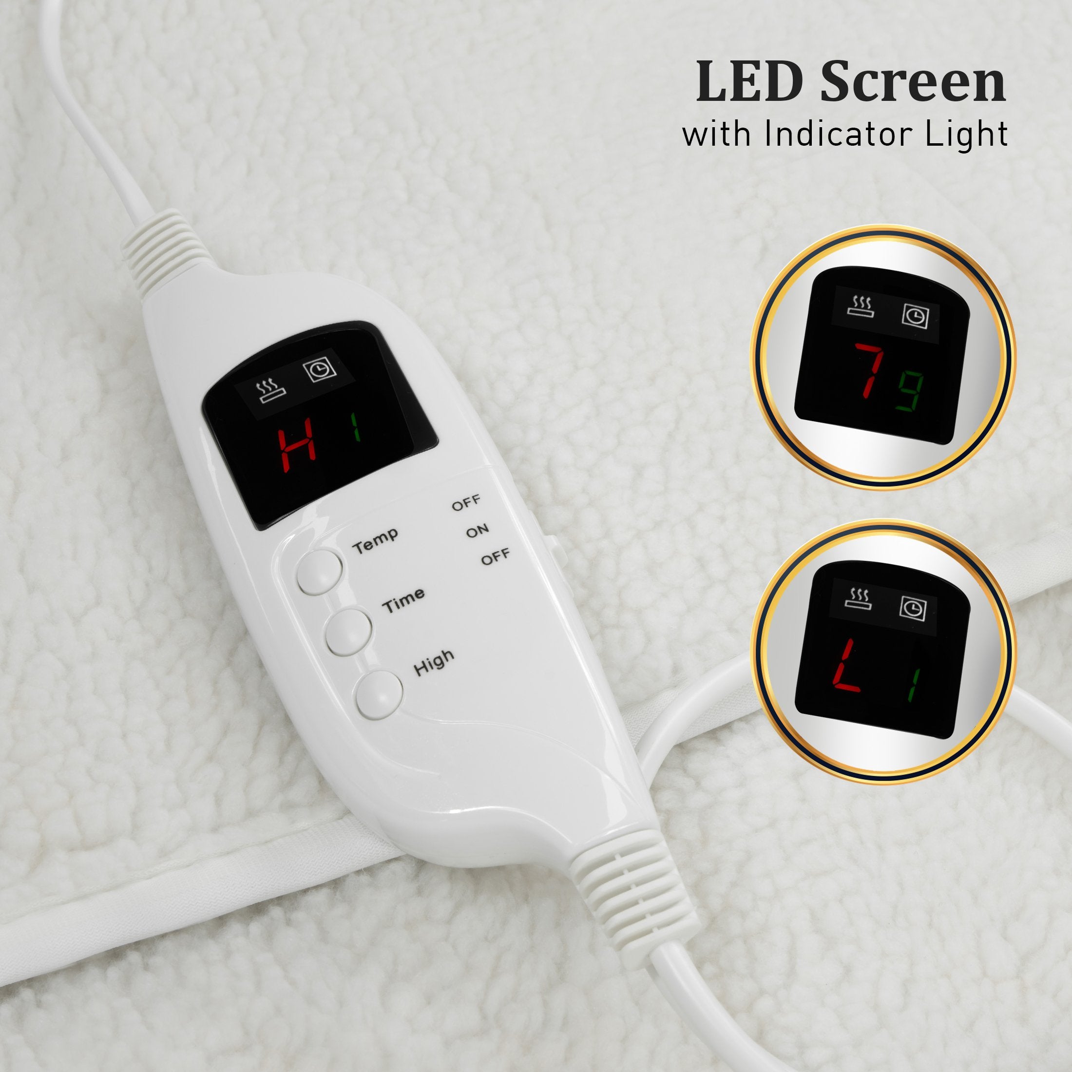 Laura Hill Electronic Fleecy Electric Blanket in queen size, showcasing soft fleece fabric and dual temperature controls.