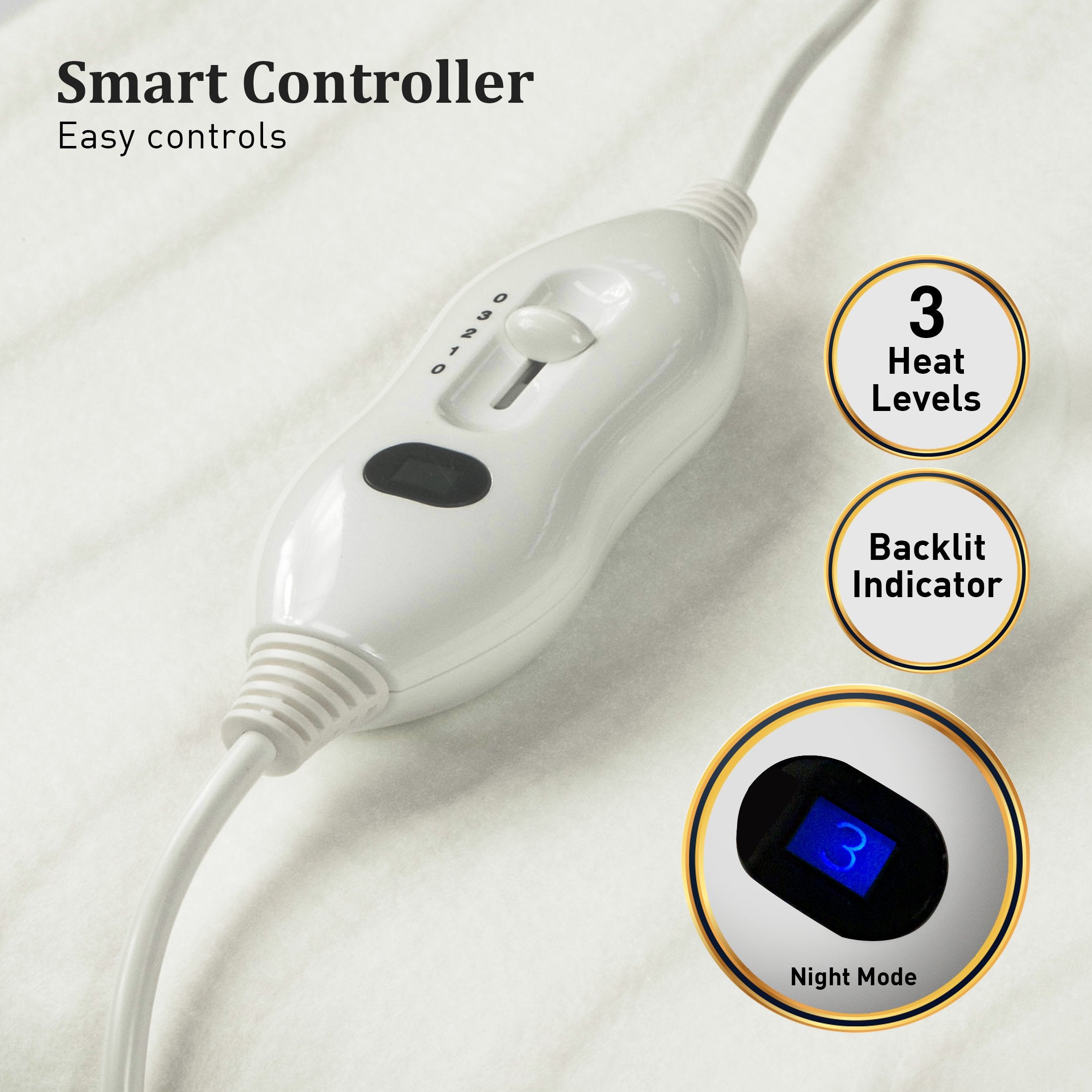 Laura Hill Heated Electric Blanket in double size, made of ultra-soft polyester, featuring dual controllers and LED display for temperature adjustment.