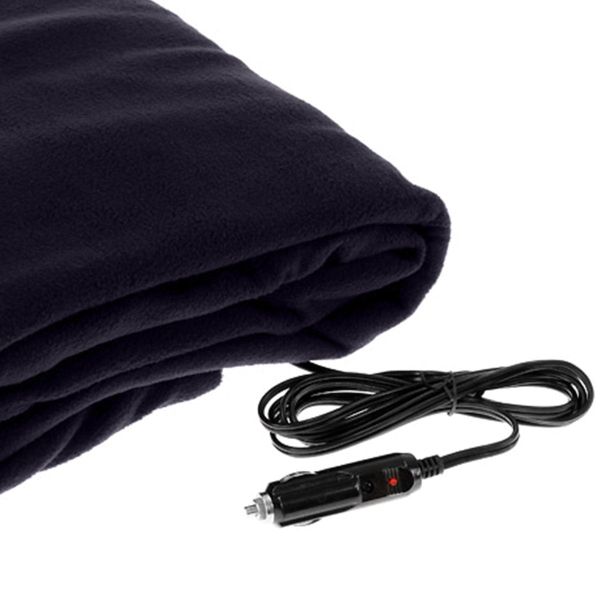 Laura Hill Heated Electric Car Blanket in blue, measuring 150x110cm, made from soft polyester fleece, ideal for winter travel.