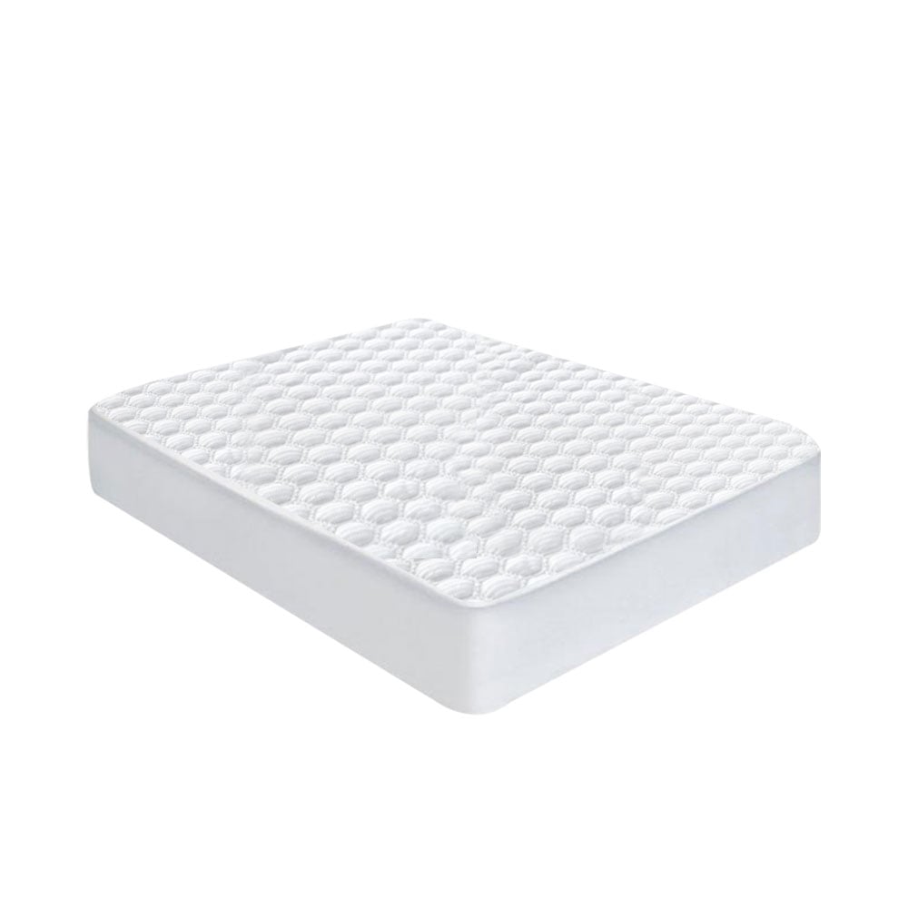 Laura Hill Luxury Cool Max Fully Fitted Bed Mattress protector showcasing its cool max fabric and elasticized edges for a snug fit.