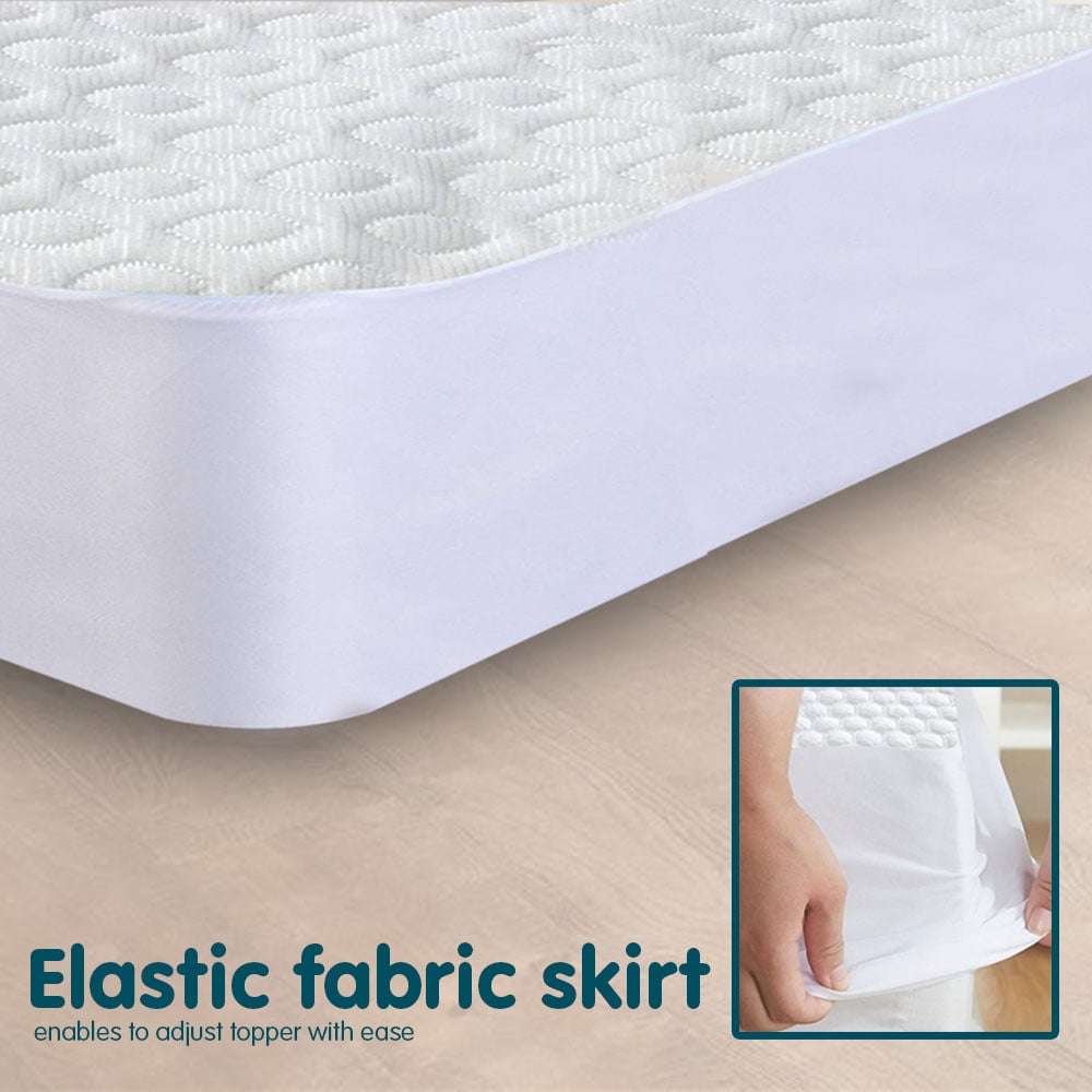 Laura Hill Luxury Cool Max Fully Fitted Bed Mattress protector showcasing its cool max fabric and elasticized edges for a snug fit.