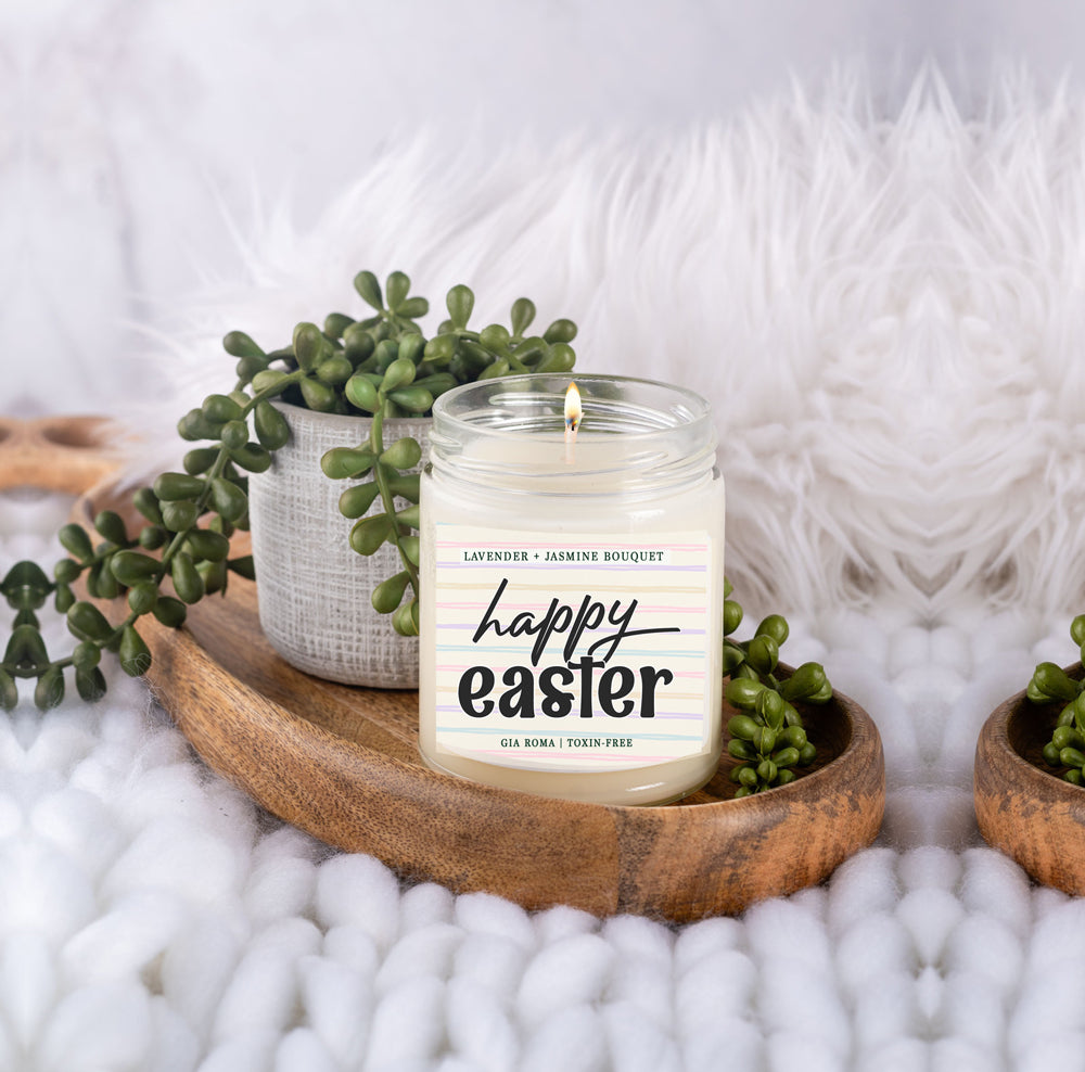 Lavender + Jasmine Bouquet candle in a 9oz jar, showcasing a calming lavender and exotic jasmine design.