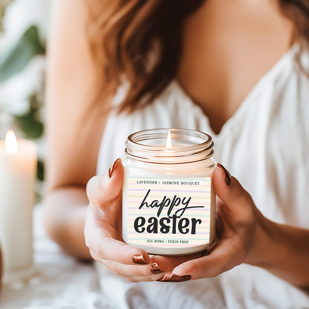 Lavender + Jasmine Bouquet candle in a 9oz jar, showcasing a calming lavender and exotic jasmine design.