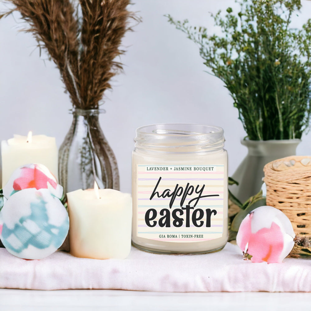 Lavender + Jasmine Bouquet candle in a 9oz jar, showcasing a calming lavender and exotic jasmine design.