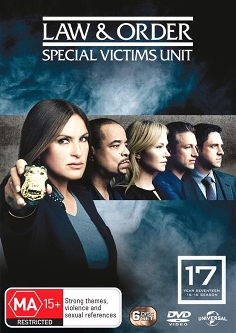 Law And Order: Special Victims Unit - Season 17 DVD cover featuring main characters and dramatic imagery.