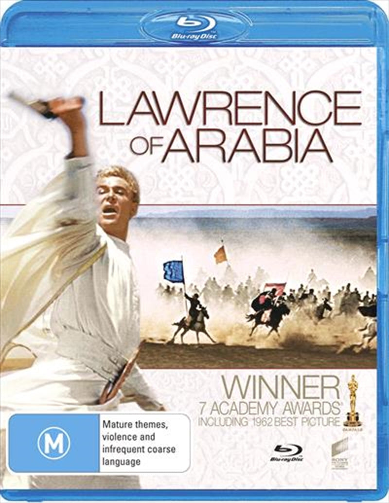 Lawrence Of Arabia Blu-ray cover featuring Peter O'Toole in desert attire, showcasing the film's epic scope.