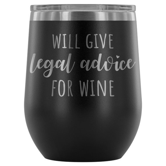 A colorful collection of 12oz Lawyer Tumblers in black, teal, pink, purple, and white, showcasing their engraved legal-themed designs.