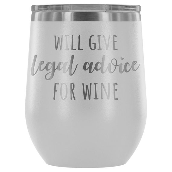 A colorful collection of 12oz Lawyer Tumblers in black, teal, pink, purple, and white, showcasing their engraved legal-themed designs.