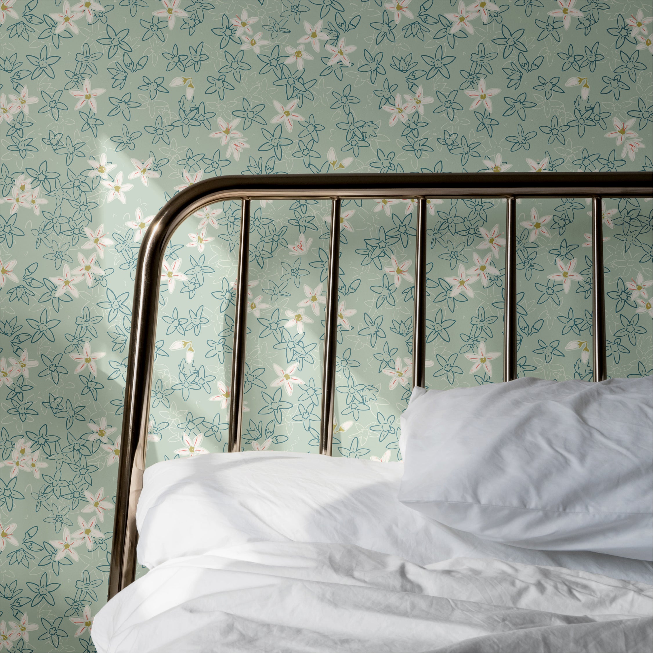 Layers of Floral (Green) Wallpaper featuring vibrant floral patterns on a smooth surface, ideal for modern home decor.