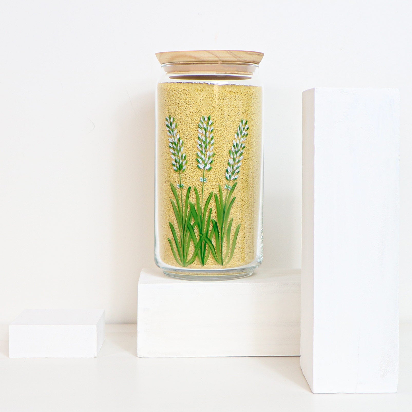 Le Lavande 1.5L hand-painted glass jar with airtight seal, ideal for food storage.