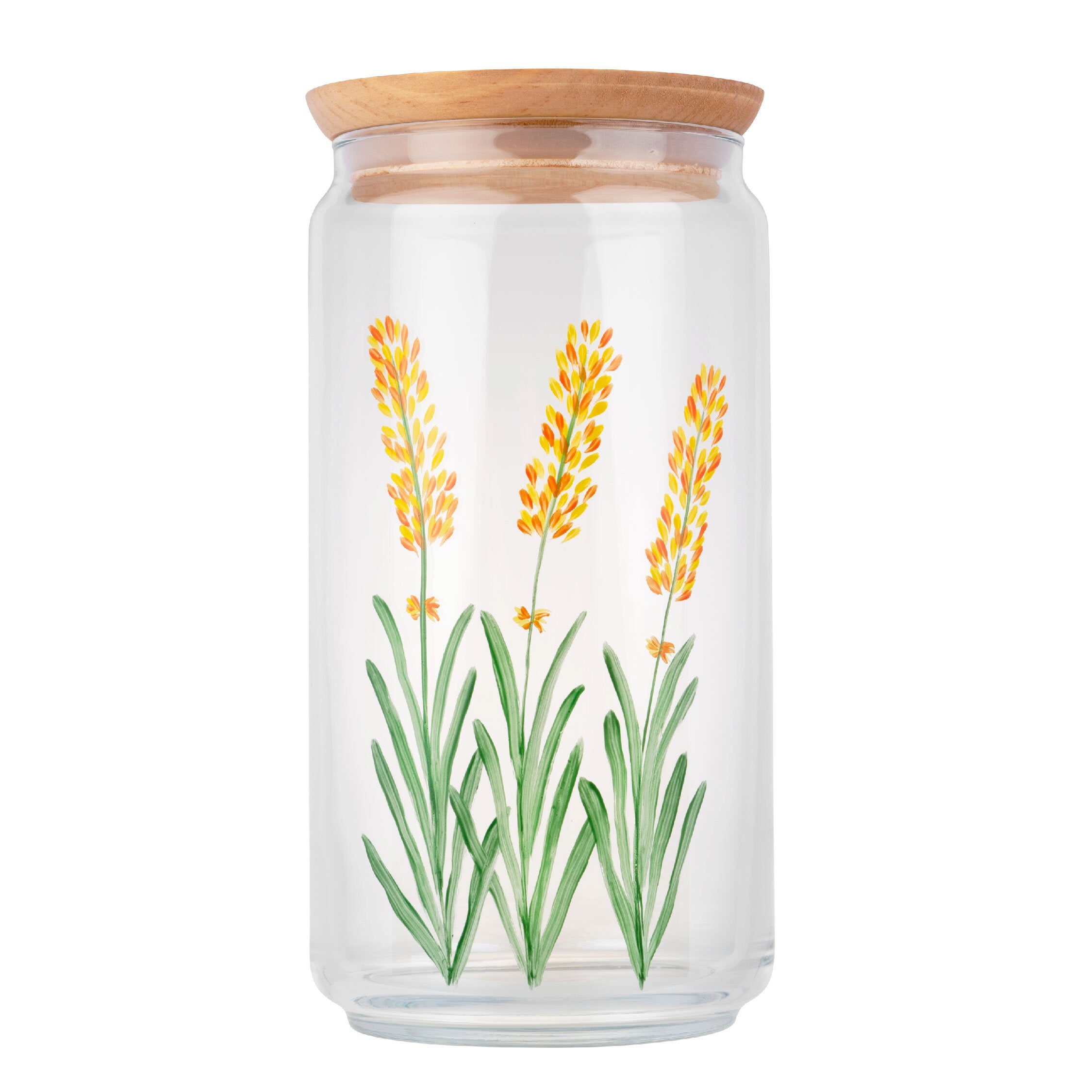 Le Lavande 1.5L hand-painted glass jar with airtight seal, ideal for food storage.