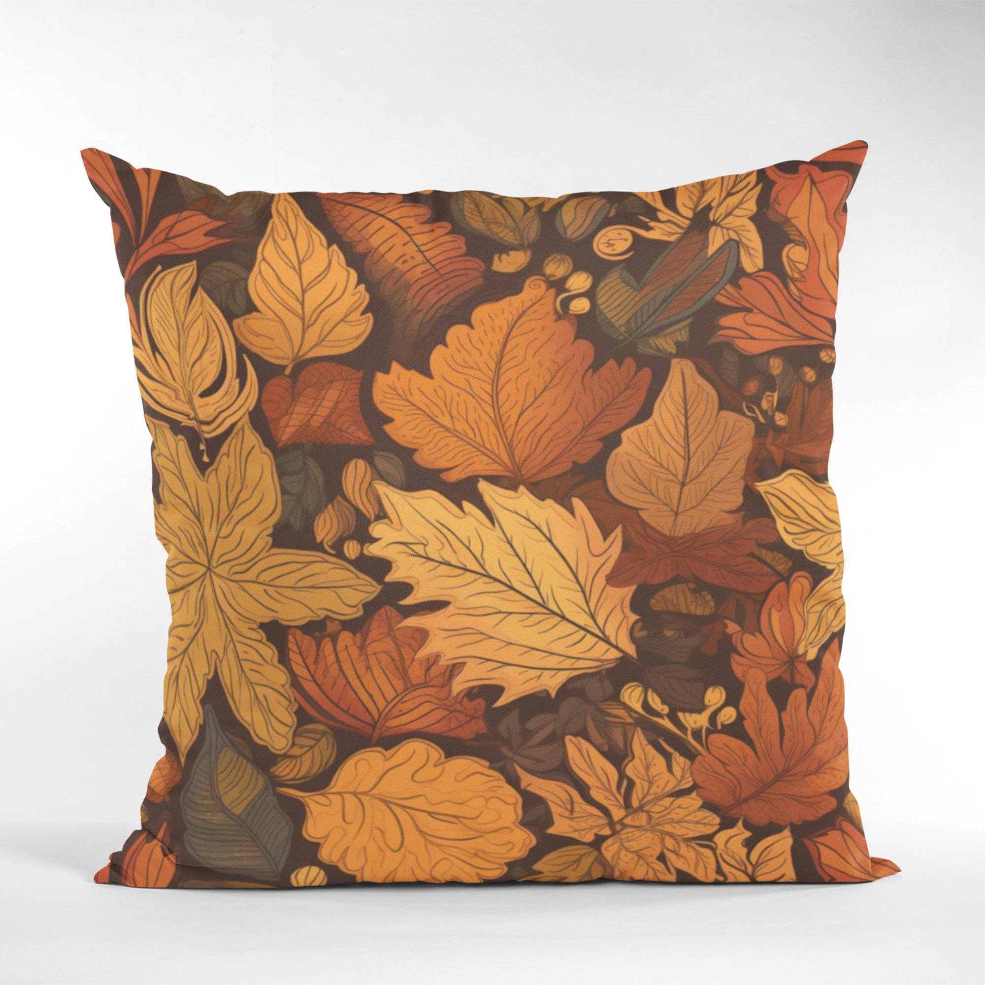 Leaf Pattern Throw Pillow featuring vibrant autumn leaves on a soft fabric, perfect for home decor.