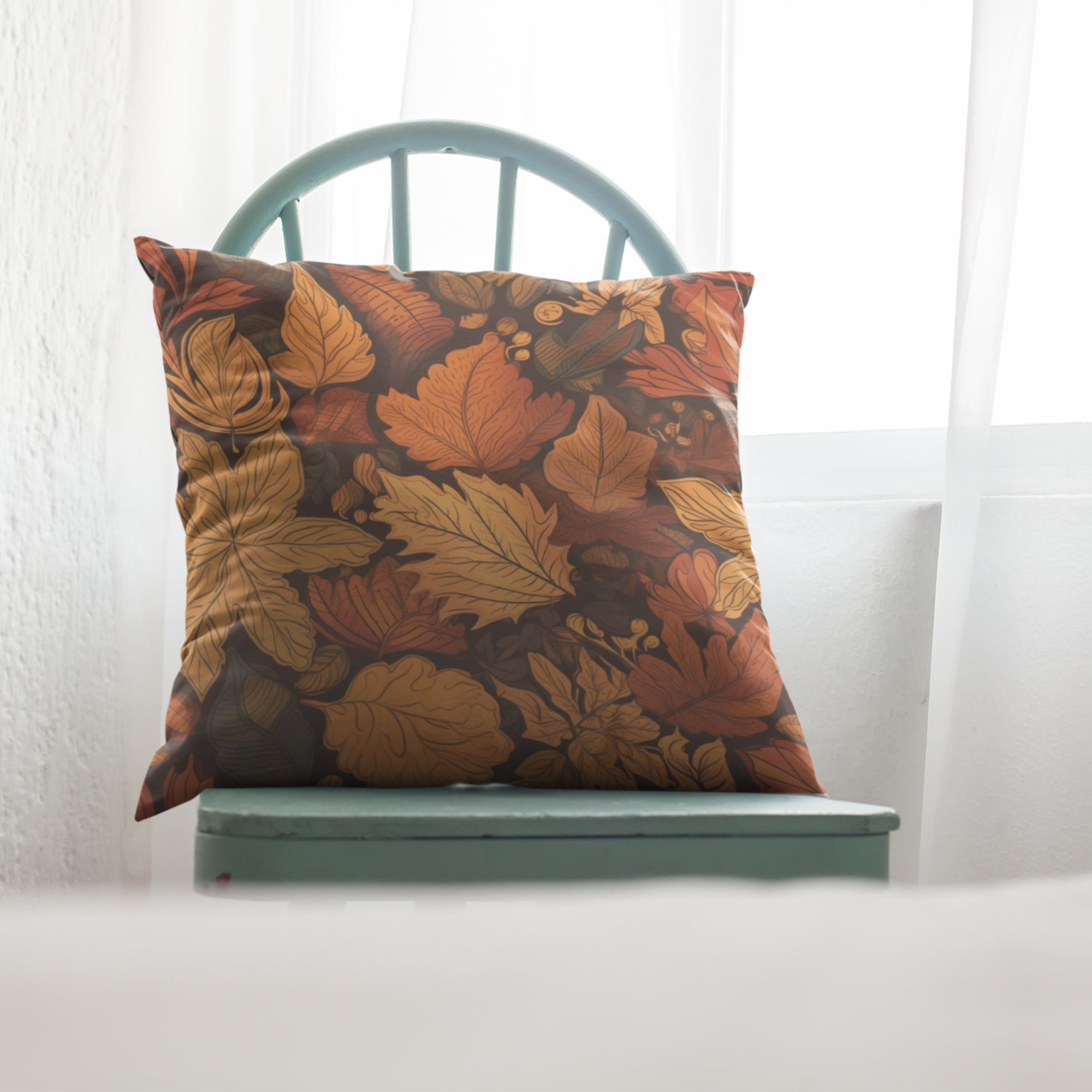 Leaf Pattern Throw Pillow featuring vibrant autumn leaves on a soft fabric, perfect for home decor.