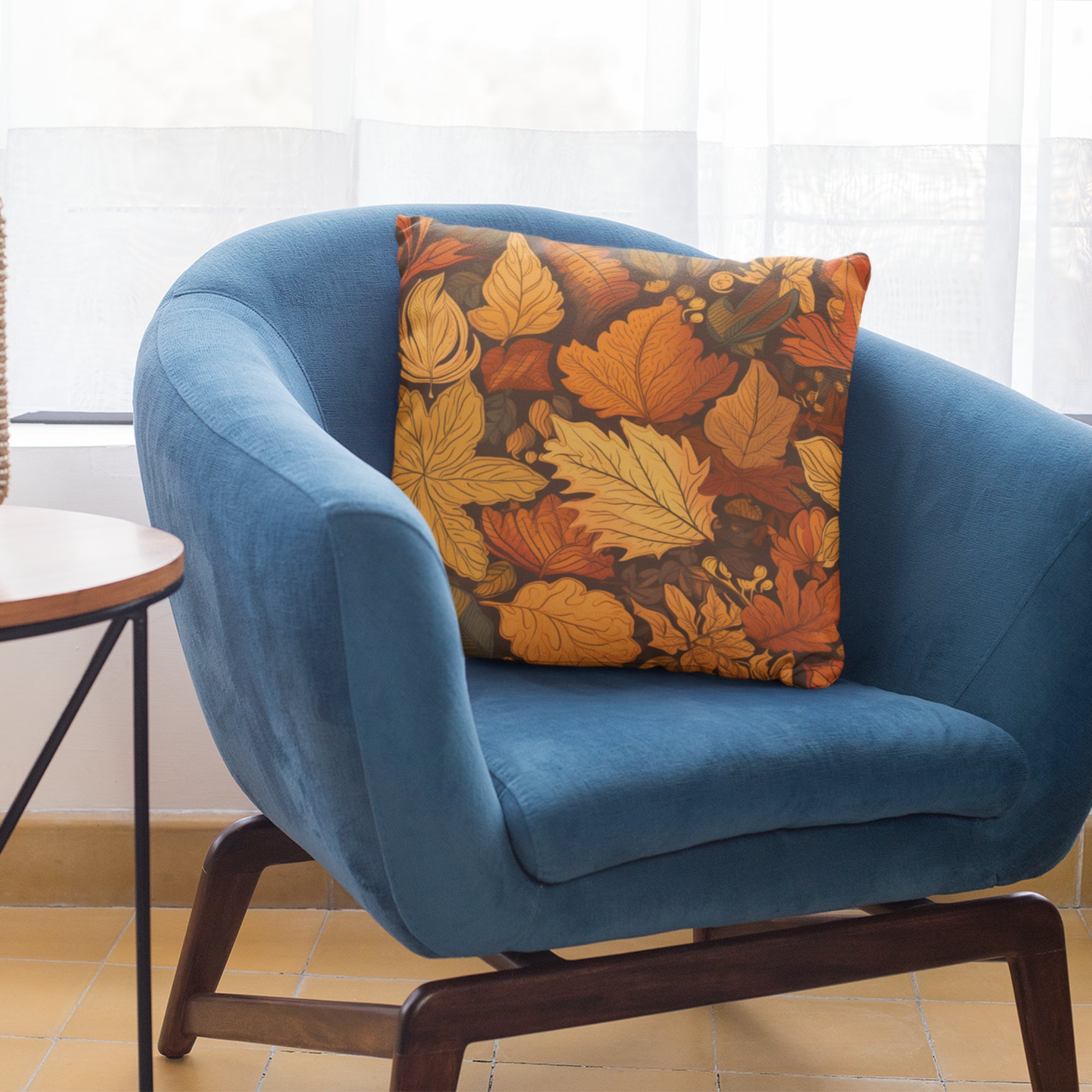 Leaf Pattern Throw Pillow featuring vibrant autumn leaves on a soft fabric, perfect for home decor.