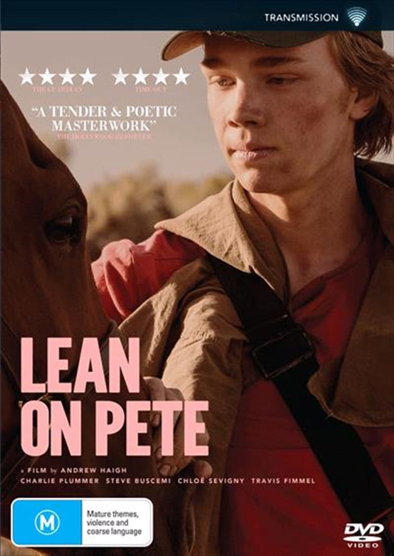 Lean On Pete DVD cover featuring a young boy and a horse against a scenic backdrop.