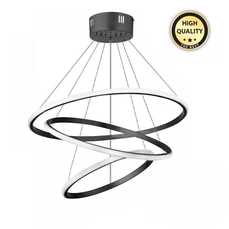 EUGEN Black LED Ceiling Lamp with three circular designs, dimensions 47x47x63 cm, ideal for modern interiors.