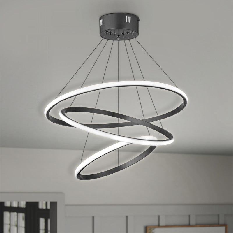 EUGEN Black LED Ceiling Lamp with three circular designs, dimensions 47x47x63 cm, ideal for modern interiors.