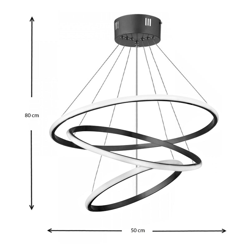 EUGEN Black LED Ceiling Lamp with three circular designs, dimensions 47x47x63 cm, ideal for modern interiors.