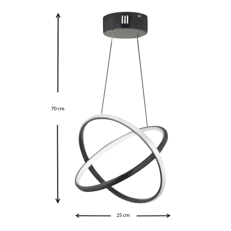 LED Hanging Lamp MARS in black, showcasing its sleek design and dimensions of 25x25x70 cm, ideal for modern interiors.