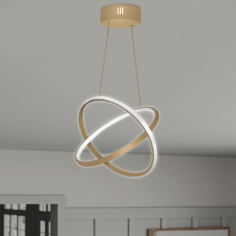 LED Hanging Lamp MARS in matte gold finish, showcasing its elegant design and dimensions of 25x25x70 cm.