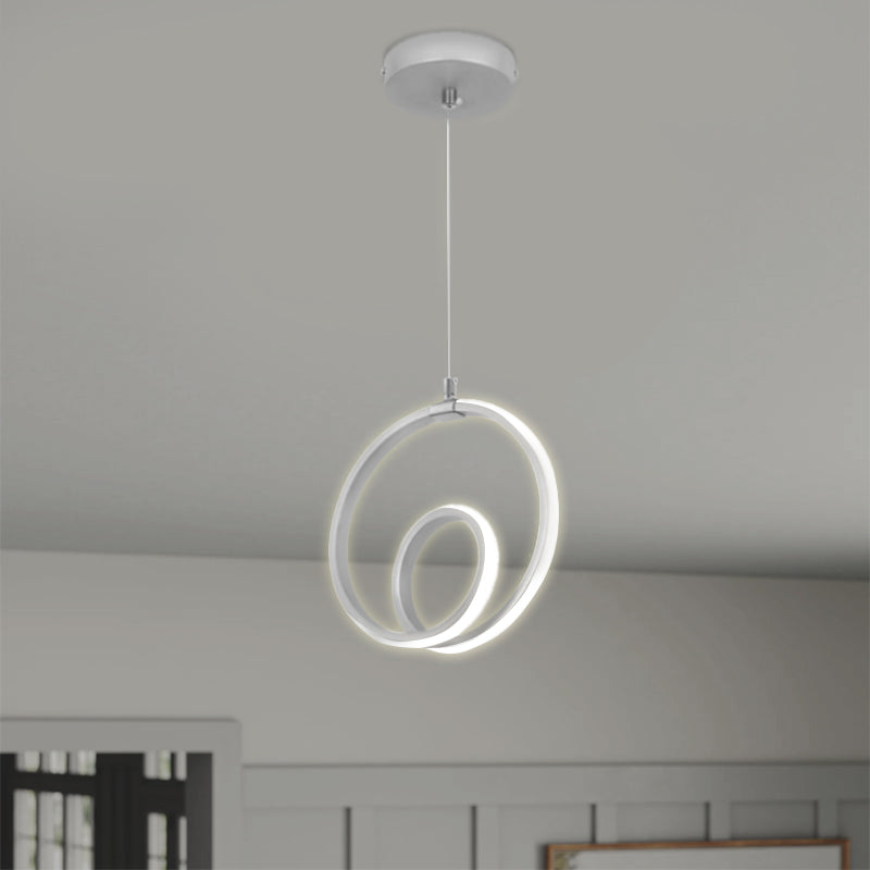 LED Hanging Lamp ROUND in metallic white, dimensions 30x7x77 cm, perfect for modern interiors.