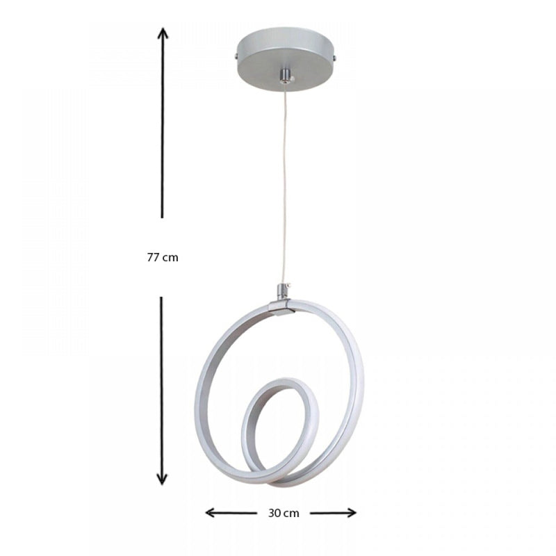 LED Hanging Lamp ROUND in metallic white, dimensions 30x7x77 cm, perfect for modern interiors.