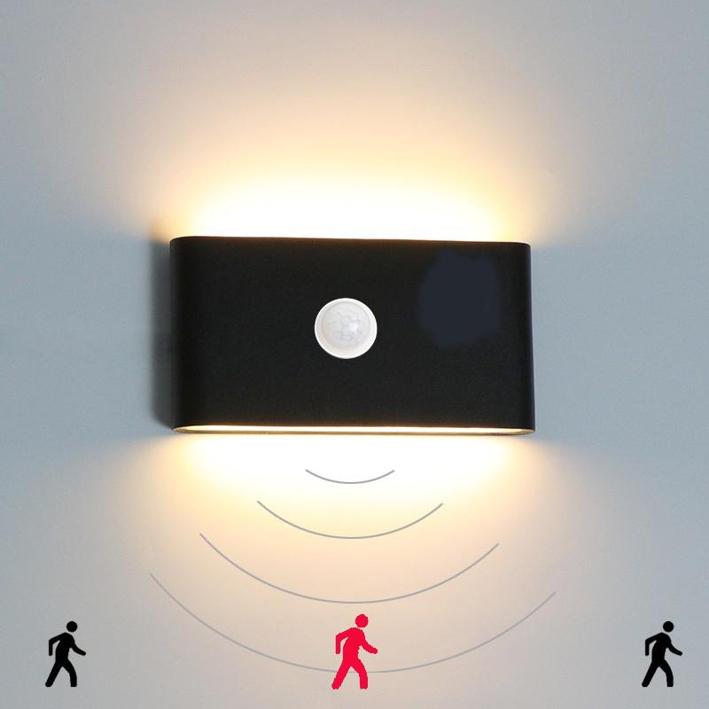 Modern LED Wall Light designed for outdoor use, featuring a sleek design and human body sensing technology, waterproof IP65 rating.