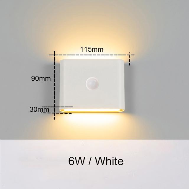 Modern LED Wall Light designed for outdoor use, featuring a sleek design and human body sensing technology, waterproof IP65 rating.