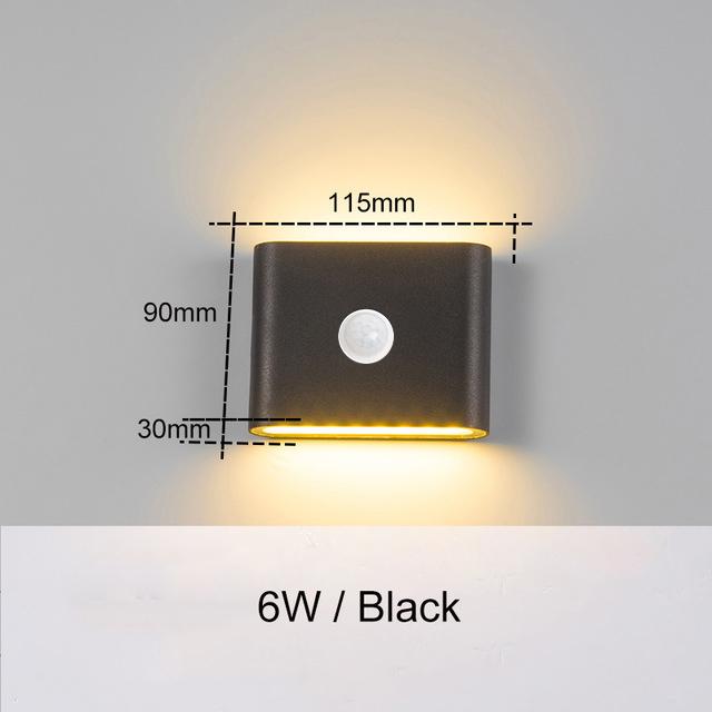 Modern LED Wall Light designed for outdoor use, featuring a sleek design and human body sensing technology, waterproof IP65 rating.