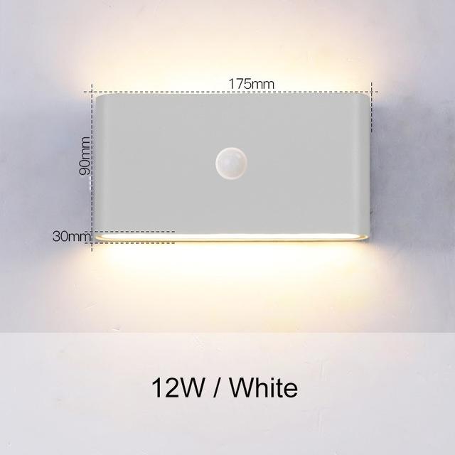 Modern LED Wall Light designed for outdoor use, featuring a sleek design and human body sensing technology, waterproof IP65 rating.