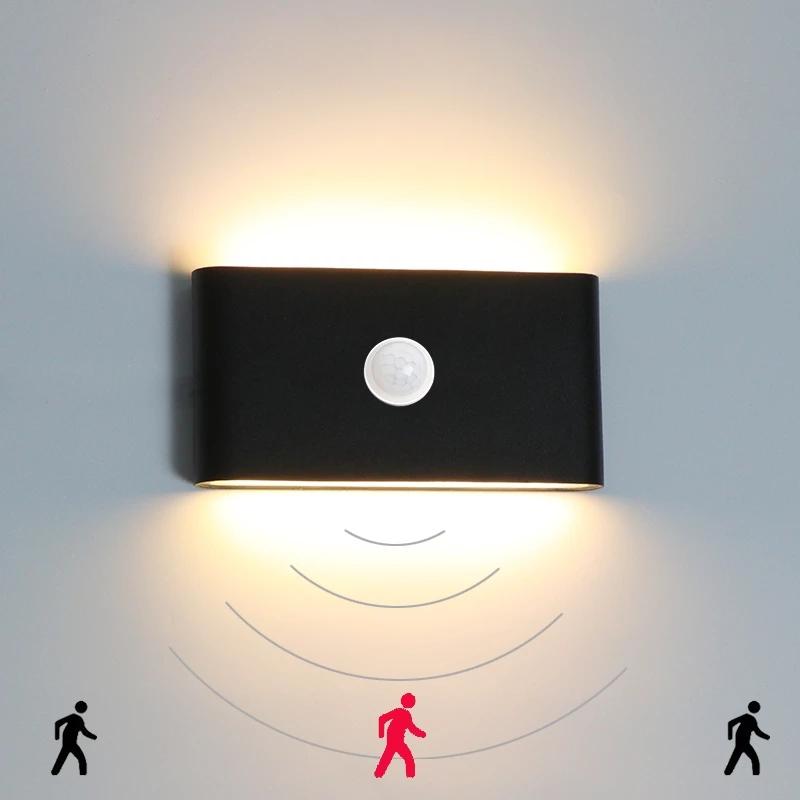 Modern LED Wall Light designed for outdoor use, featuring a sleek design and human body sensing technology, waterproof IP65 rating.